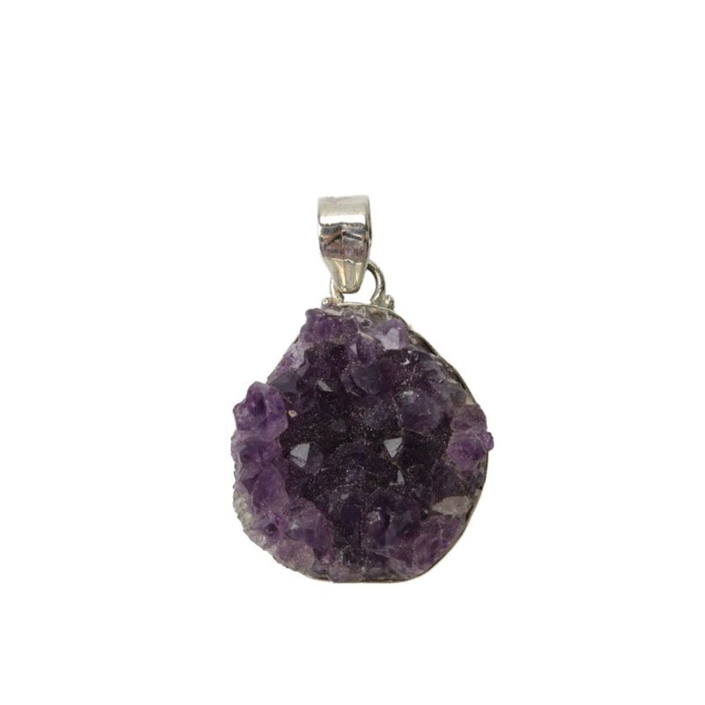 Designer Womens 925 Silver Raw Amethyst Crystal Pendant 1.8" 22.4g